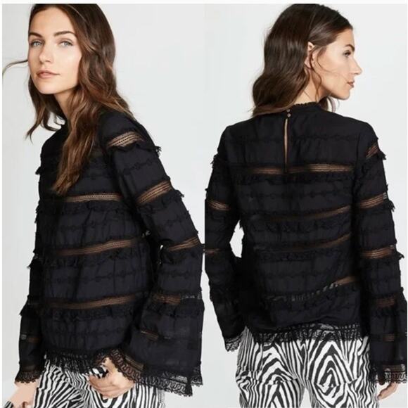 Ulla Johnson Grace Bell Sleeve Blouse in Noir Black Size 2 - Picture 2 of 14